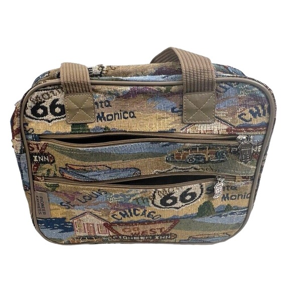Route 66 Tapestry Travel Bag Tote Carry-On Toiletry Cosmetic Pioneer Express Bag - Picture 5 of 8